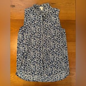 J crew Floral Sleeveless Top - Blue and White